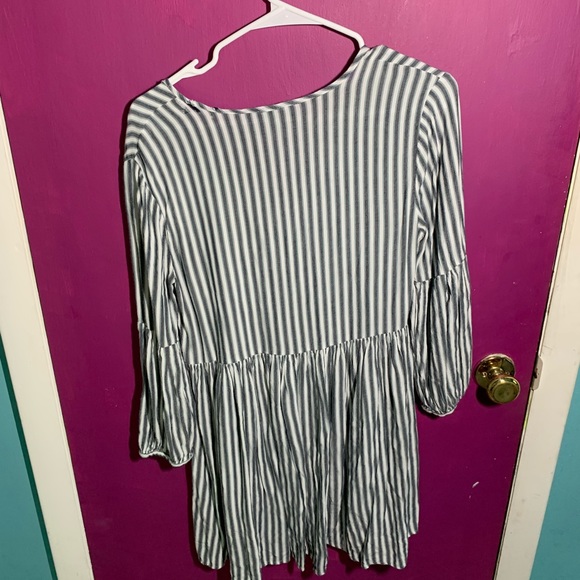 Grey and White Stripped Long Sleeve Dress - Picture 3 of 3